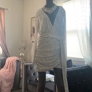 Silver sequin mini dress